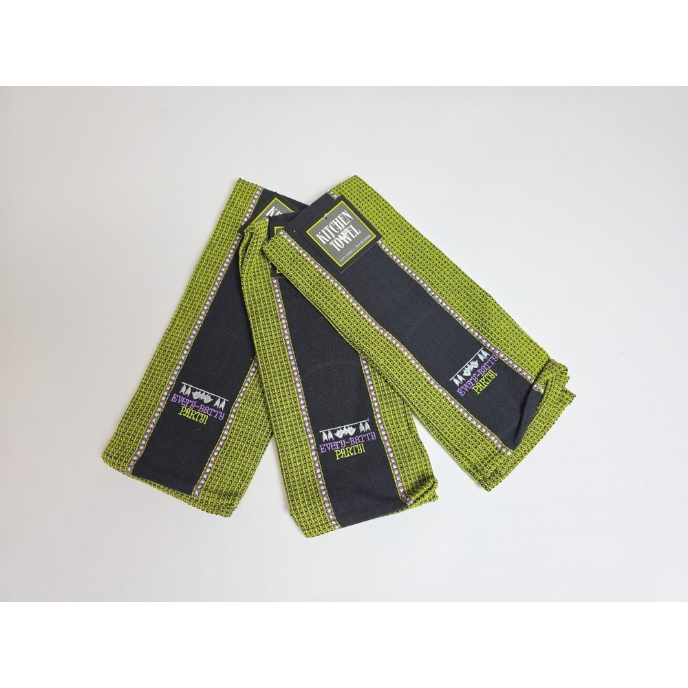 Kitchen‎ dish Towel set of 3 Halloween Every Batty Party Bat green black NEW